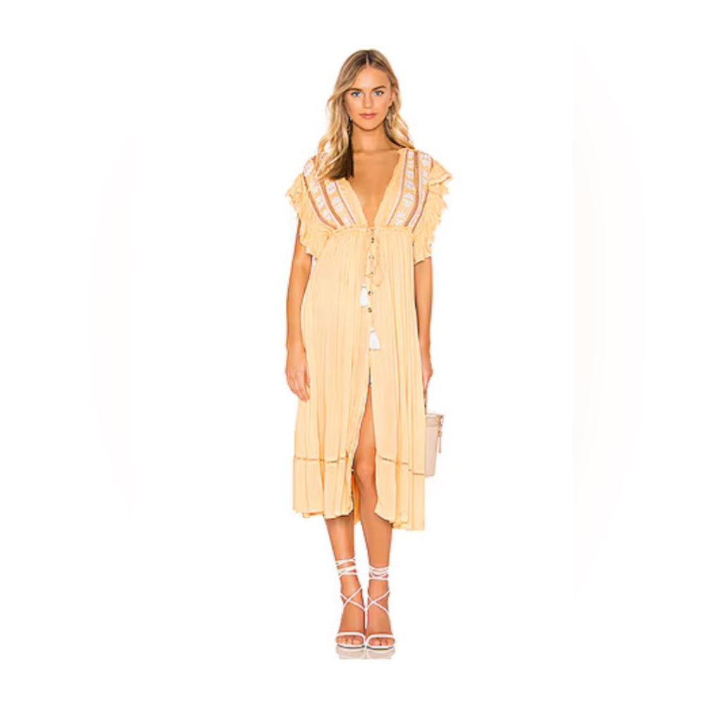 Free People Will Wait For You Bali Boho Midi Dress with Tassels